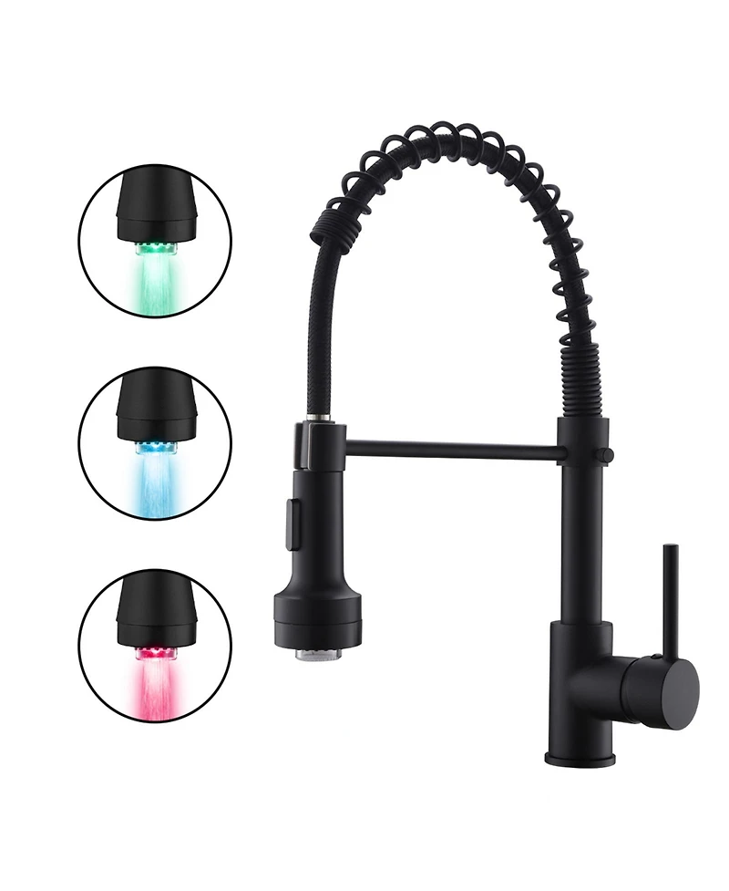 Phying Led Commercial Kitchen Faucet Single Handle Single Lever Pull Down Sprayer 360 Rotatable High Arch Gooseneck Sink Faucet