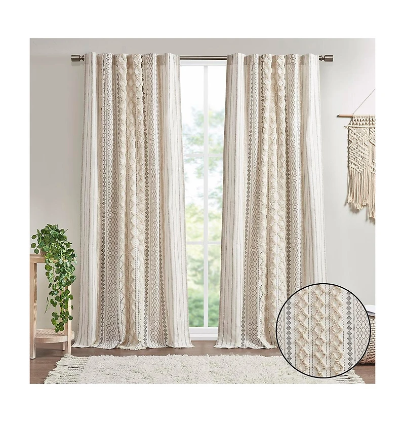 Avobird Cotton Printed Curtain Panel with Chenille Stripe and Lining 50x84