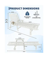 gaomon 2 Pieces All-Weather Chaise Hdpe Lounge Chair, Built-in Cup Holder and Rolling Wheels for Patio, Poolside