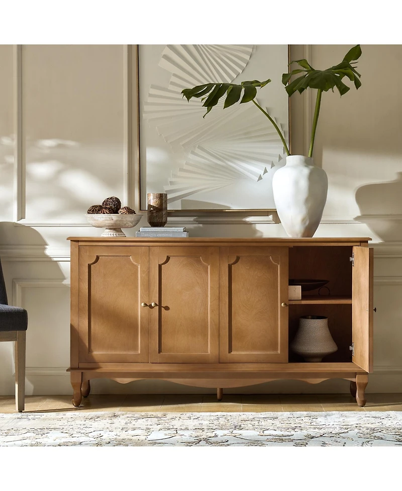 Hulala Home Agnes 58" Wide Transitional 4 Door Sideboard with Cable Management and Adjustable Shelves