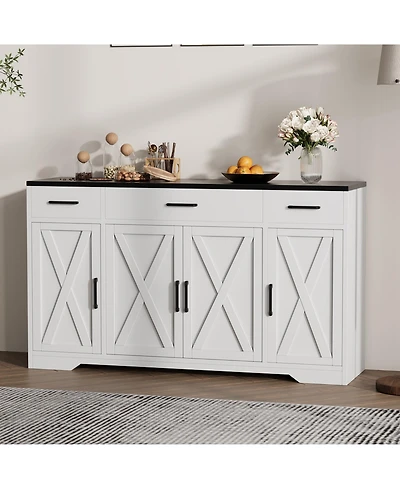 homfan Buffet Sideboard Cabinet with 3 Drawers, Storage Shelves and Doors for Kitchen, Dining Room, Living Room