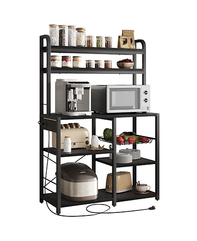 homfan 6-Tier Childs Storage Bookshelf with Power Outlet - Spacious Bookcase and Cabinet Microwave Stand, Coffee Bar, Industrial Organizer