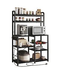 homfan 6-Tier Childs Storage Bookshelf with Power Outlet - Spacious Bookcase and Cabinet Microwave Stand, Coffee Bar, Industrial Organizer