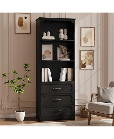 homfan 70" Tall Bookshelf with 3 Drawers Bookcase 3-Tier Open Shelves and Adjustable Shelf, Storage Cabinet for Living Room, Kitchen Bathroom