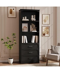 homfan 70" Tall Bookshelf with 3 Drawers Bookcase 3-Tier Open Shelves and Adjustable Shelf, Storage Cabinet for Living Room, Kitchen Bathroom
