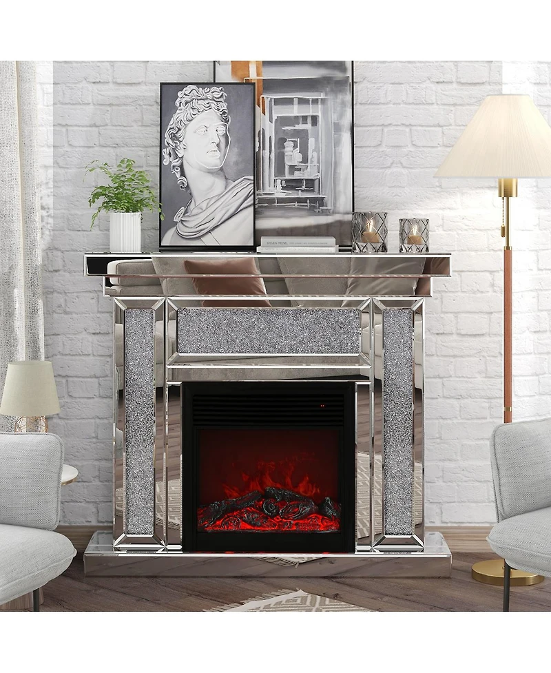 Streamdale Furniture 46" Acrylic Diamond Mirror Electric Fireplace Mantel