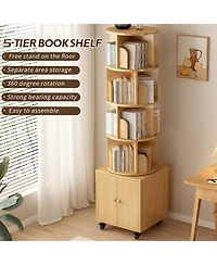 sumyeg 360 Degree Rotating Display Cabinet 5 Tier Corner Bookshelf with Drawer