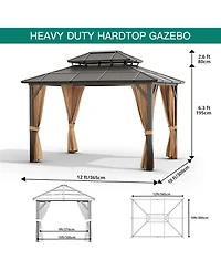gaomon Hardtop Gazebo, Heavy Duty Aluminum Permanent Outdoor Gazebo with Double Ventilated Roof, Curtains, Netting and Ceiling Hooks