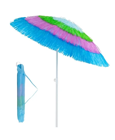 Sugift Thatched Patio Beach Umbrella with Push Button Tilt and Carrying Bag