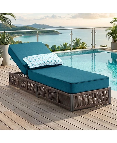 Pocassy Outdoor Chaise Lounge, Wicker Recliner with Adjustable Backrest, 5inch Thick Water Repellent Cushions, Patio Rattan Lounge Chairs