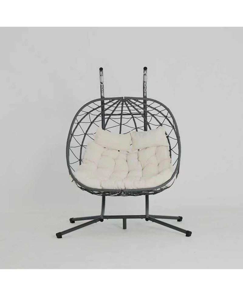 Yiortwo 2 Person Outdoor Hanging Lounge Chair with Stand and Cushions