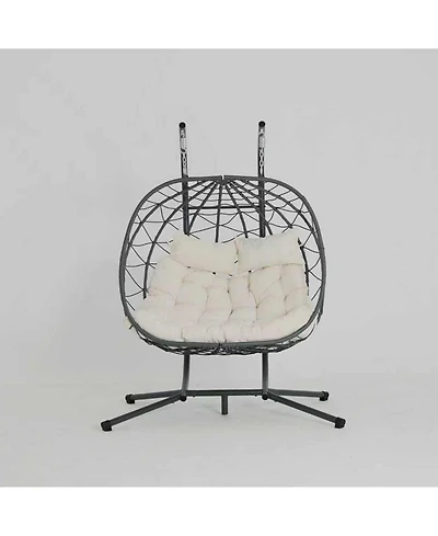 Yiortwo 2 Person Outdoor Hanging Lounge Chair with Stand and Cushions