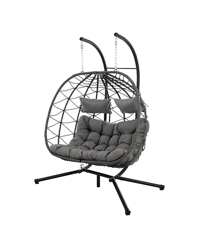 Yiortwo 2 Person Outdoor Hanging Lounge Chair with Stand and Cushions