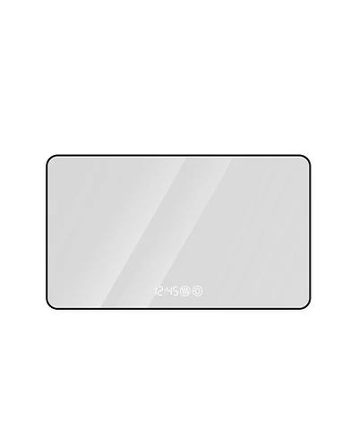 Busdays 48 x 32 Inch Frame Wall Mirror Rounded Corners Vanity Mirror Temperature Display Tri Color Light Defogging Aluminum Alloy Frame Tempered Glass