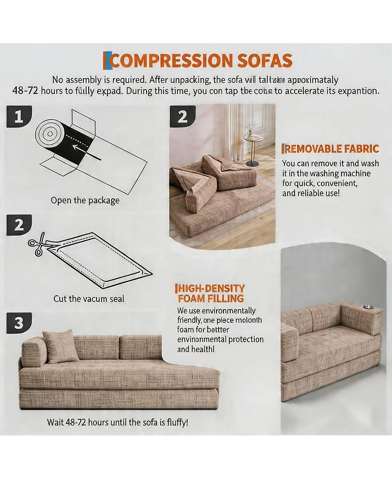 gaomon 79 Inch Corduroy Floor Sofa with 4 Pillows and 2 Cup Holders, Armless Deep Seat Design, Perfect for Living Rooms, Apartments and Small Spaces