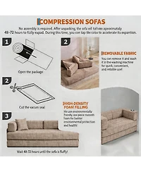 gaomon 79 Inch Corduroy Floor Sofa with 4 Pillows and 2 Cup Holders, Armless Deep Seat Design, Perfect for Living Rooms, Apartments and Small Spaces