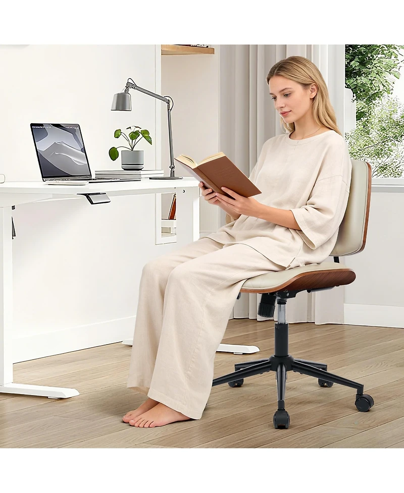 homfan Armless Swivel Office Chair with 4-Level Backrest, Adjustable Height, Pu Leather
