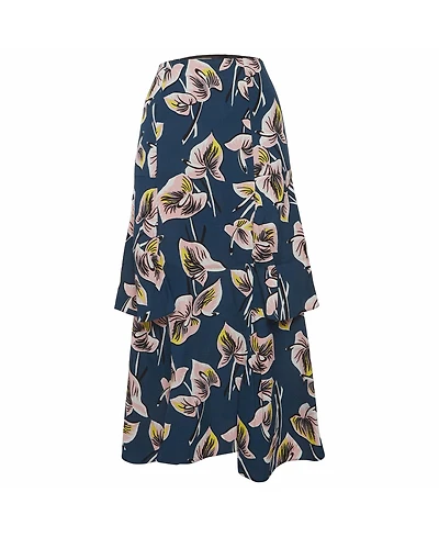 Pre-Owned Marni Women's Floral Print Crepe Ruffled Maxi Skirt