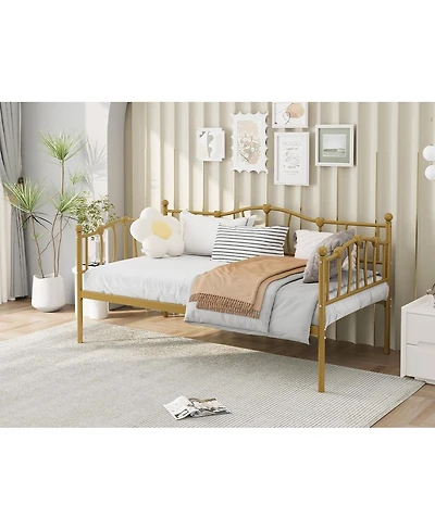 gaomon Twin Size Daybed with Trundle, Metal Sofa Bed Frame with Steel Slat Support, Twin Size Bed Frame for Living Room, Bedroom, Love Heart Design