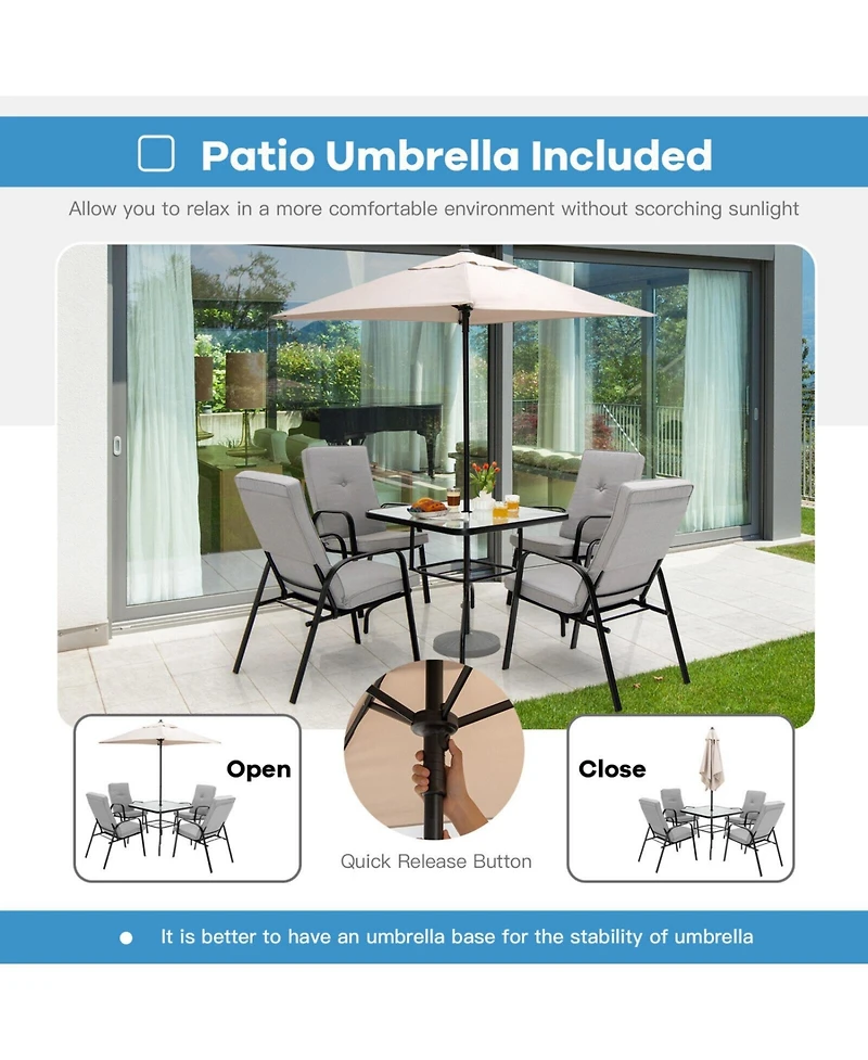 Sugift 5 Feet Square Patio Market Table Outdoor Umbrella with Quick Release Button