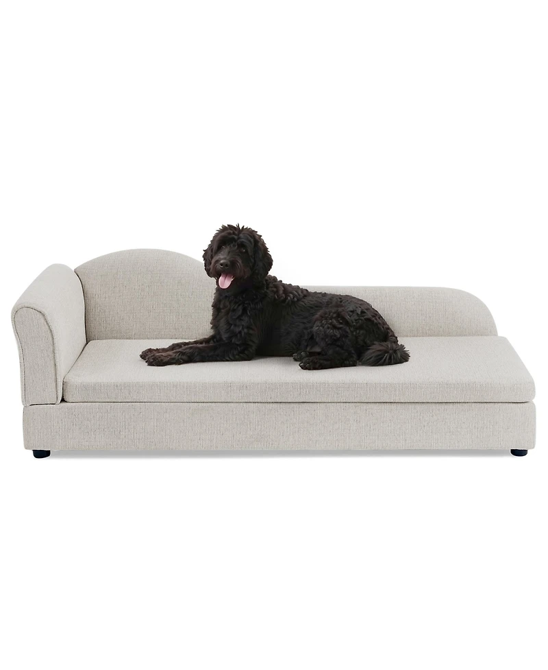 Zeny Oversized Pet Sofa for Medium, Large Dogs Modern Irregular Wave Backrest, Single Armrest, Premium Breathable Linen Fabric