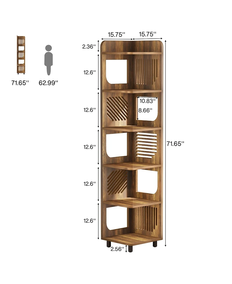 Tribesigns 6-Tier Tall Corner Shelf, 71-Inch Rustic Narrow Bookshelf Bookcase with Square Rack