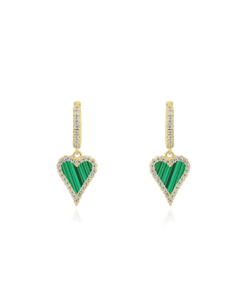 The Lovery Mini Malachite Cz Halo Heart Dangle Earrings 14K Gold-Plated Sterling Silver