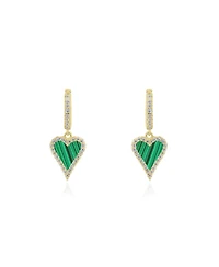 The Lovery Mini Malachite Cz Halo Heart Dangle Earrings 14K Gold-Plated Sterling Silver