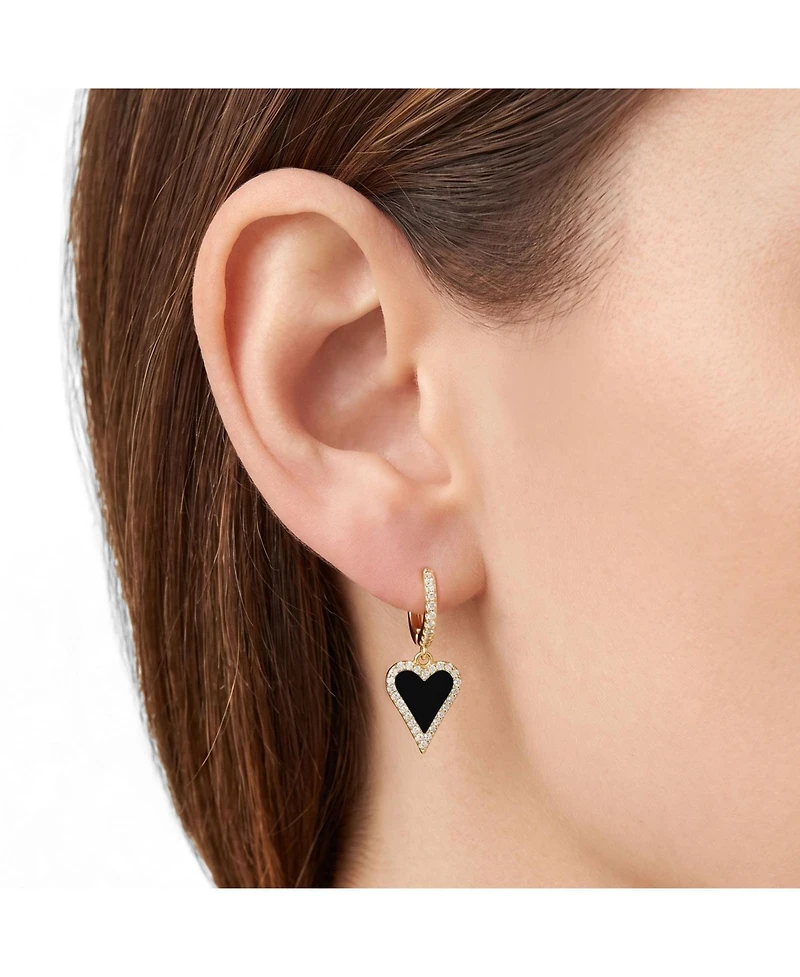 The Lovery Mini Onyx Cz Halo Heart Dangle Earrings 14K Gold-Plated Sterling Silver