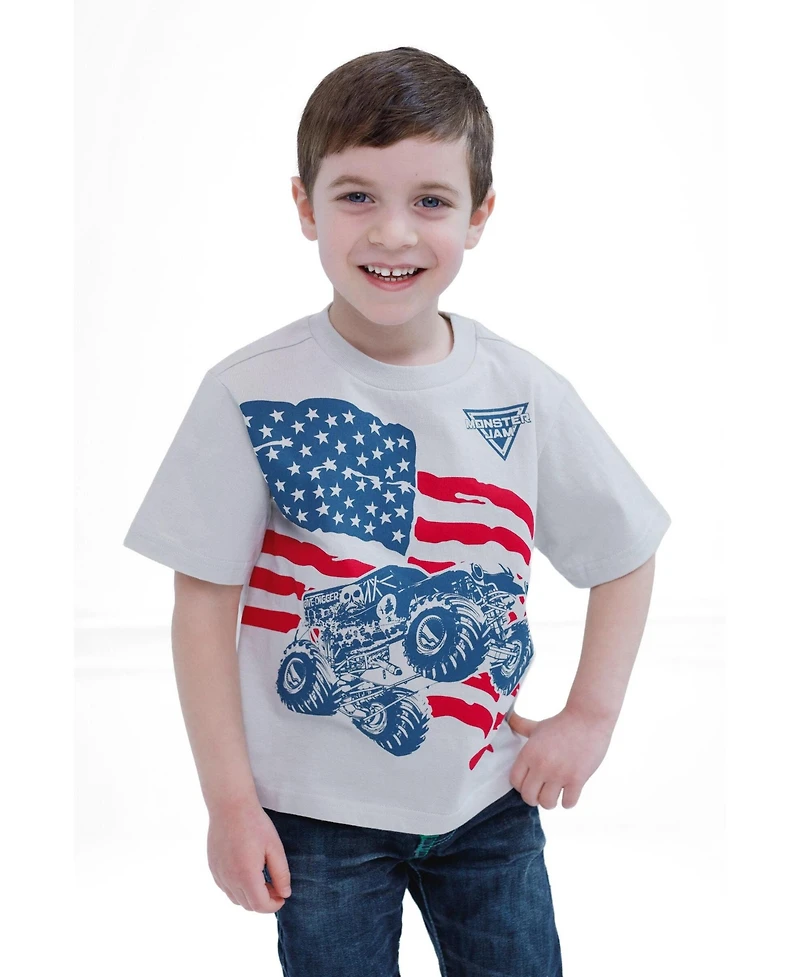 Monster Jam Toddler Boys (2T-4T) Patriotic Short Sleeve T-Shirt