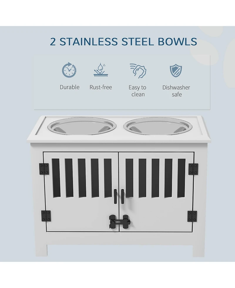 Ruie Dog Food Storage Cabinet Elevated Feeding Station with 2 Steel Bowls