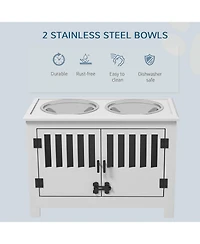 Ruie Dog Food Storage Cabinet Elevated Feeding Station with 2 Steel Bowls
