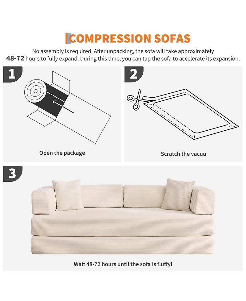 homfan 5-in-1 Convertible Sofa Bed,Oversized Sleeper Corduroy Futon, Multi-Functional Lounge,78.8'' Folding Modular Couch with Fixed Frame and Pillows