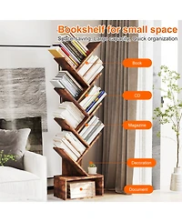 homfan 8 Tier Tree Bookshelf, Free Standing Tree Bookcase with Drawer, Utility Book Organizer Shelves for Home Office, Living Room, Bedroom