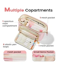 Danrong Large Pencil Case Soft Quilted Bag Wide Opening Multi Compartment School Supplies Storage Organizer Portable Durable Zipper