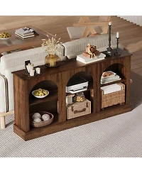 homfan 63" Arched Tv Stand with Charging Station and 3-Tier Open Shelves, for 65-70" Tv