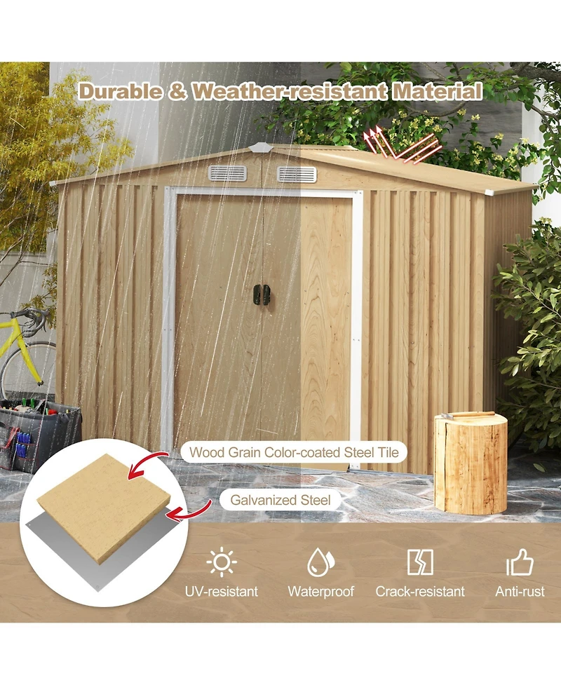 Slickblue Galvanized Metal Garden Shed with Sloped Roof for Outdoor Storage