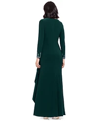 Betsy & Adam Women's Beaded Sleeve Ruched Maxi Dress