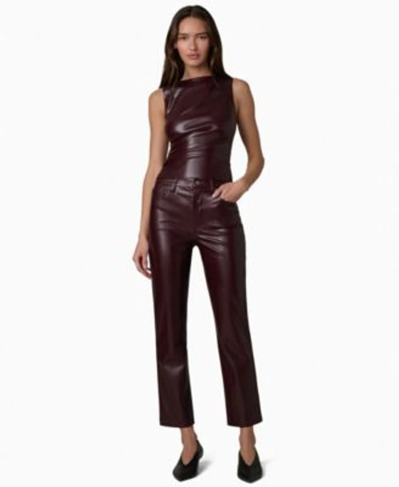 Joes Jeans Womens The Meg Faux Leather Ruched Sleeveless Top High Rise Slim Ankle Pants