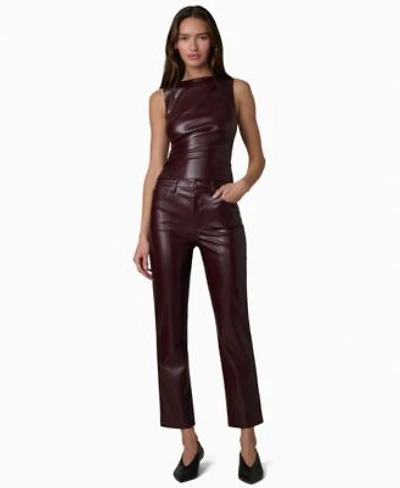 Joes Jeans Womens The Meg Faux Leather Ruched Sleeveless Top High Rise Slim Ankle Pants