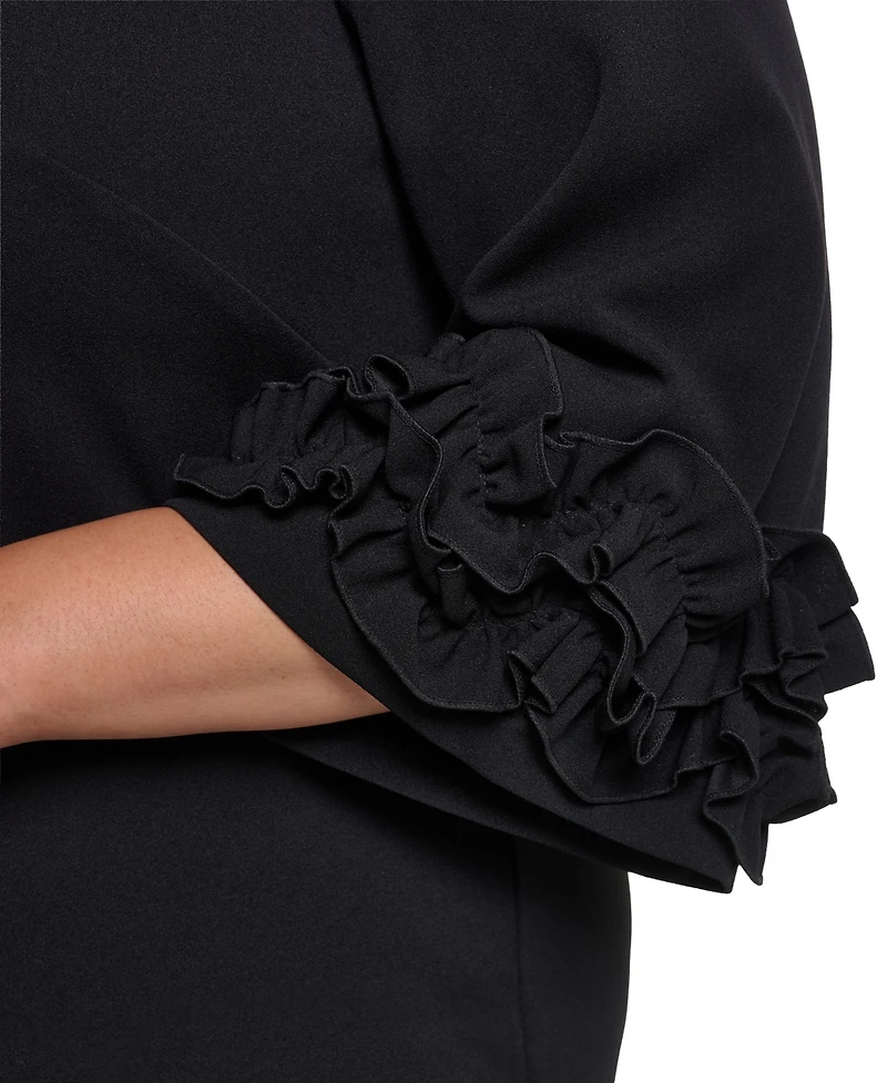 Jessica Howard Plus Ruffle Sleeve Jewel Neck Dress