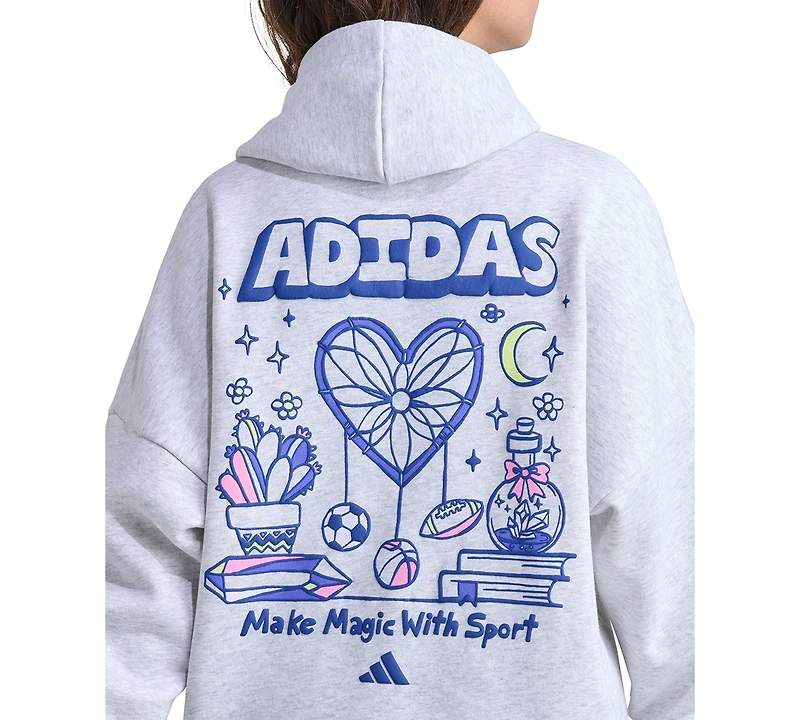 adidas Girls' 7-16 Long-Sleeve Graphic Fleece Hooded Sweatshirt