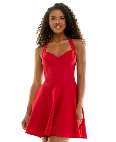 City Studios Juniors' Halter Neck Fit and Flare Dress