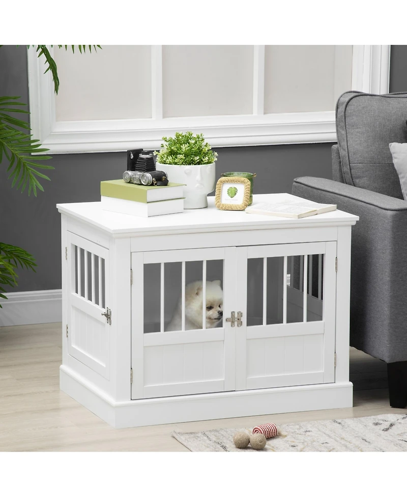 Ruie Wooden Dog Crate End Table Furniture with Triple Doors