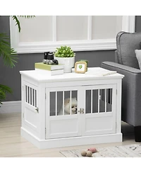 Ruie Wooden Dog Crate End Table Furniture with Triple Doors