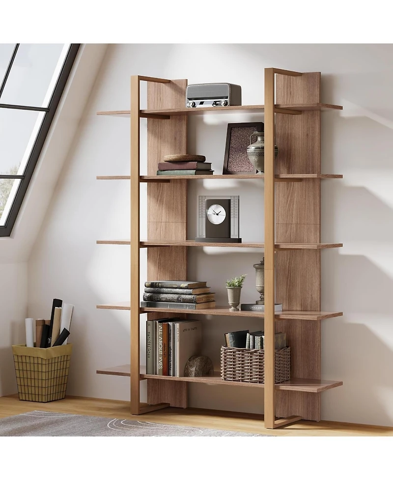 Tribesigns 5-Tier 47" Bookshelf: Boho Open Display Shelving Unit for Living Room, Office, Bedroom, Metal and Wood