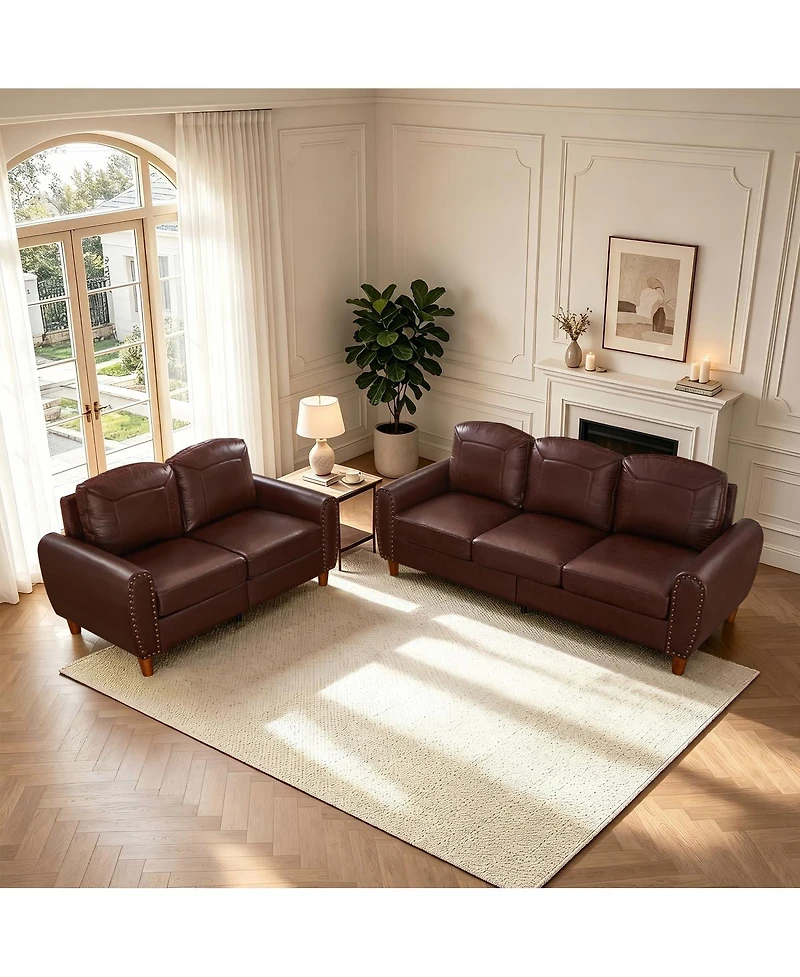 Streamdale Furniture 2-Piece Faux Leather Sofa Set with Rolled Arms