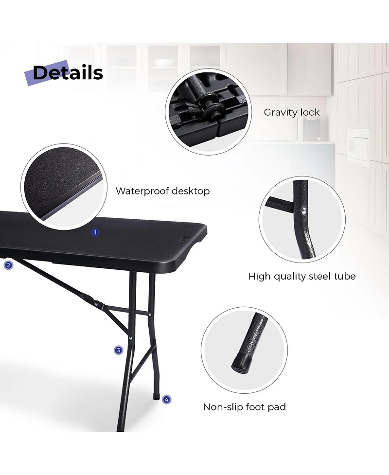 Piscifun Folding Table Portable Heavy Duty Plastic Fold In Half Utility Dining Indoor Outdoor Carrying Handle Camping Picnic Party