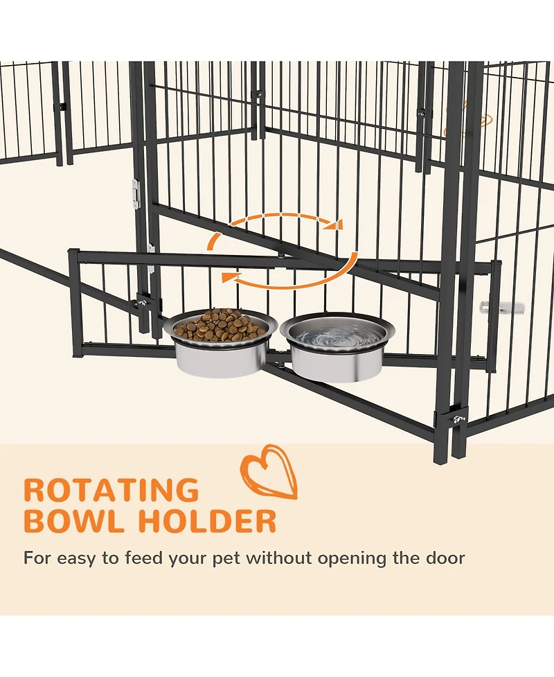 Ruie Outdoor Dog Kennel Playpen with Canopy and Rotating Bowl