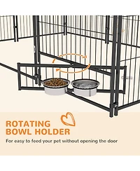 Ruie Outdoor Dog Kennel Playpen with Canopy and Rotating Bowl